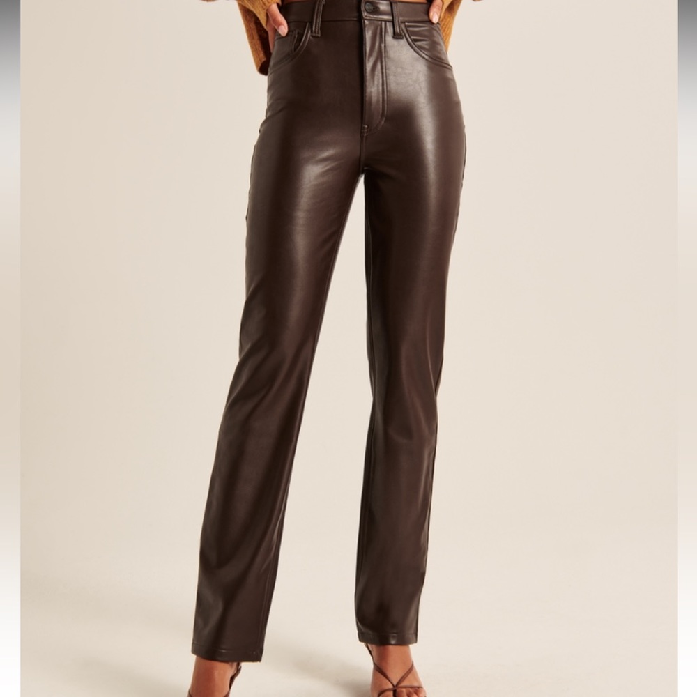 Abercrombie & Fitch Brown Vegan Leather 90s Straight Pant